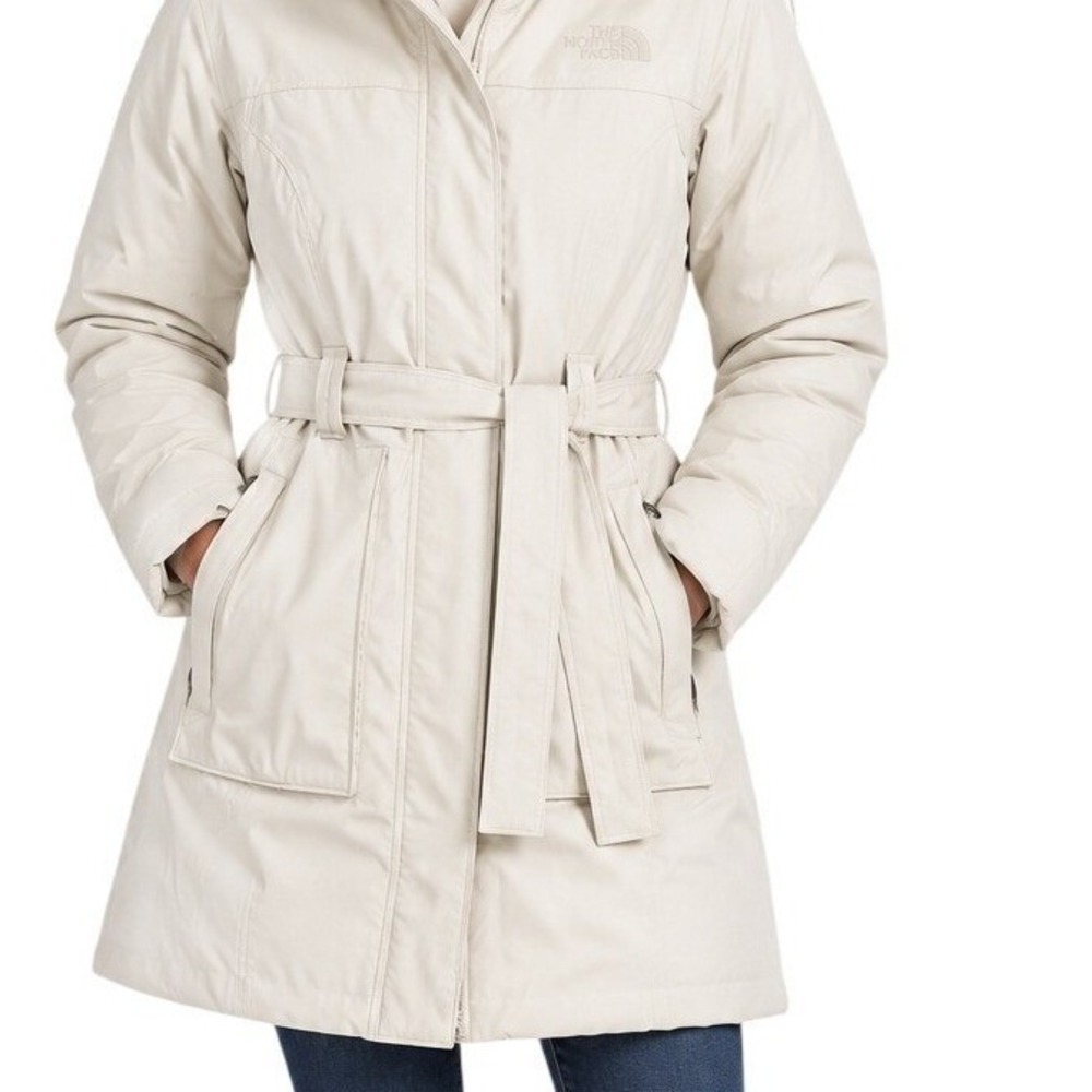 The North Face Cream Insulated Belted Hooded Parka Jacket Women's Large